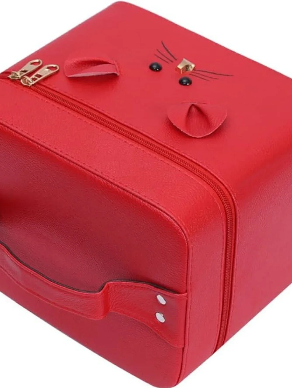 Large Capacity Cosmetic Train Case with Mirror Double Layered Red Portable